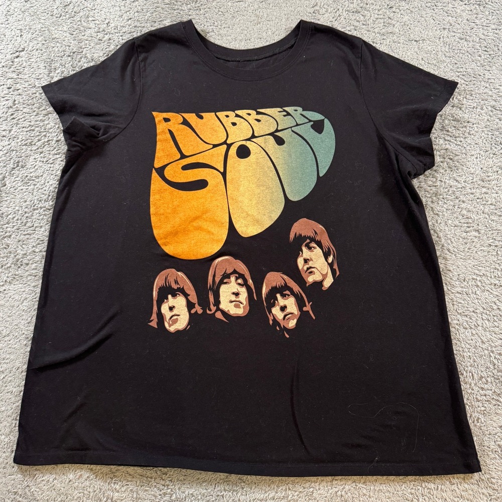 The Beatles Rubber Soul Graphic T Shirt Size 3 Black Plus Short Sleeve Cotton